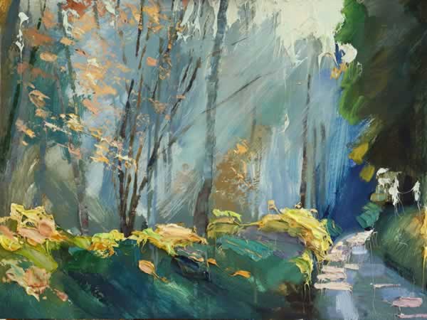 Climbing up through Chedworth Woods, Filtered Light  18 x 24in