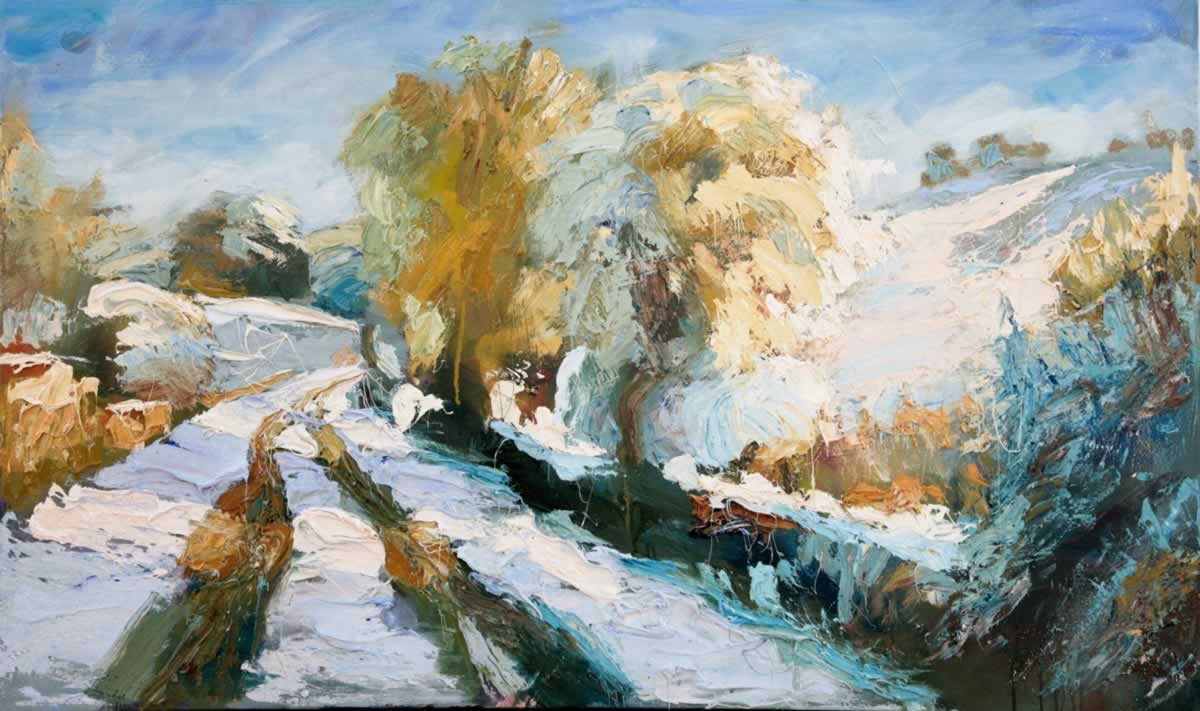 Snow at Compton Casey  60 x 100 cm