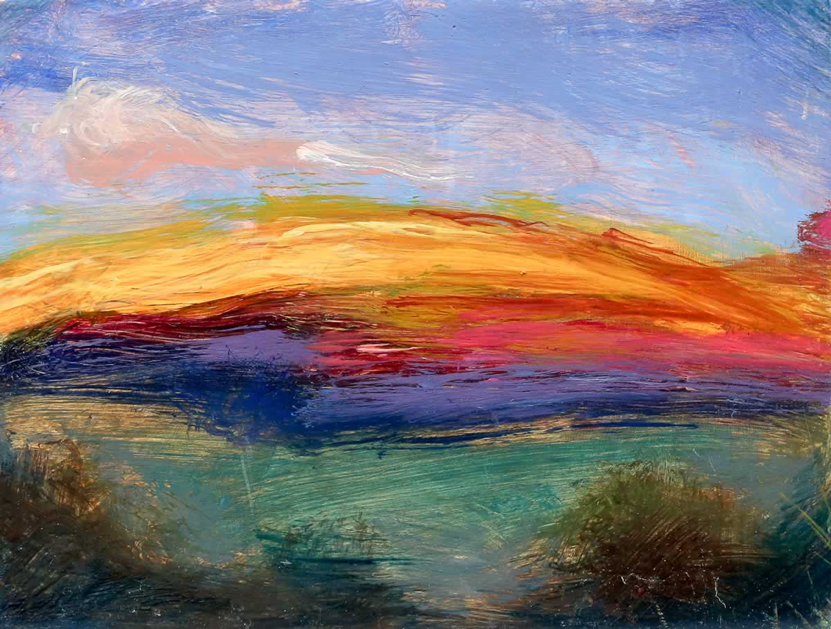 Glaze Study, Bright Sunset Reflected on the Hill